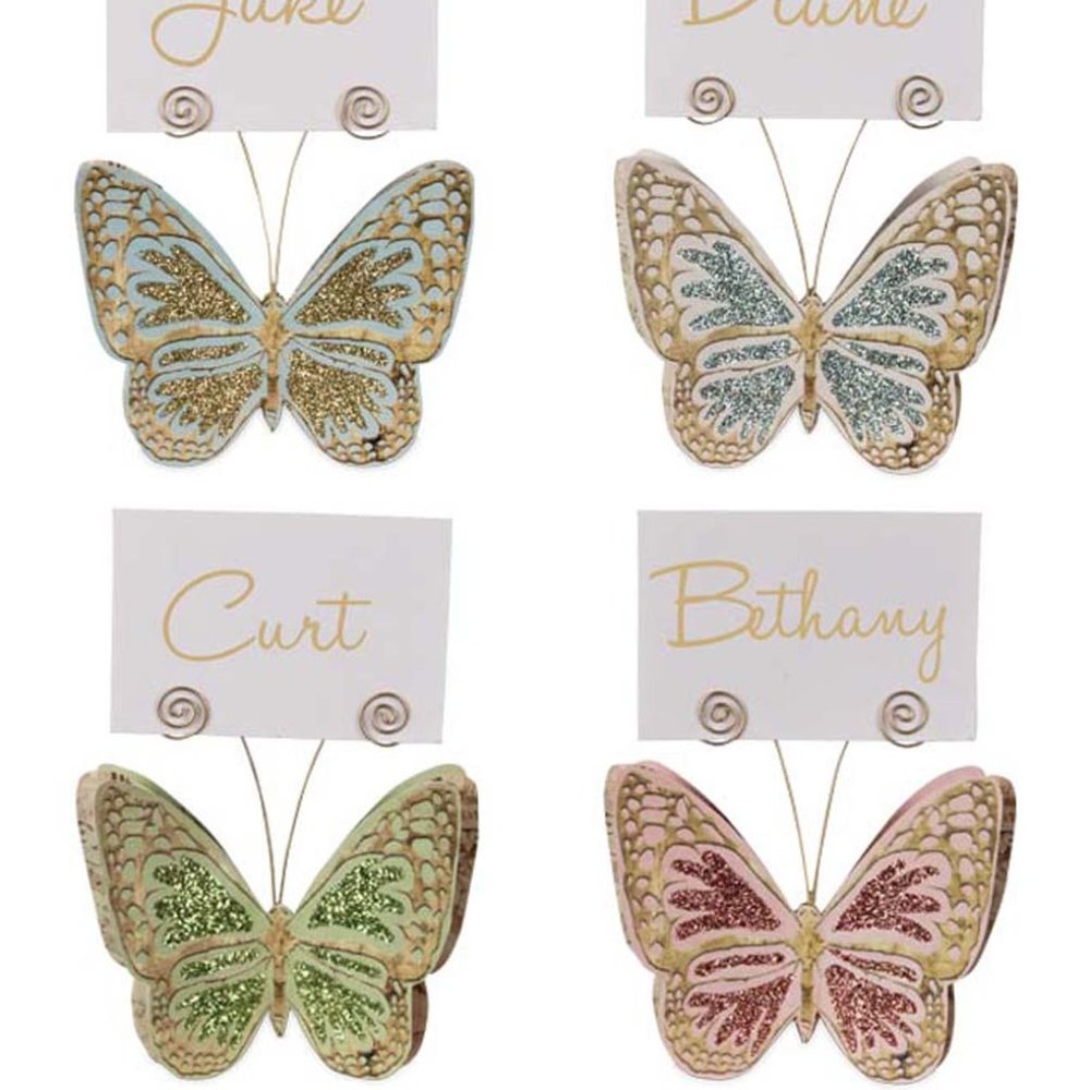 Bethany Lowe Glitter Butterfly Placecard Holder Ornament (Set/4)